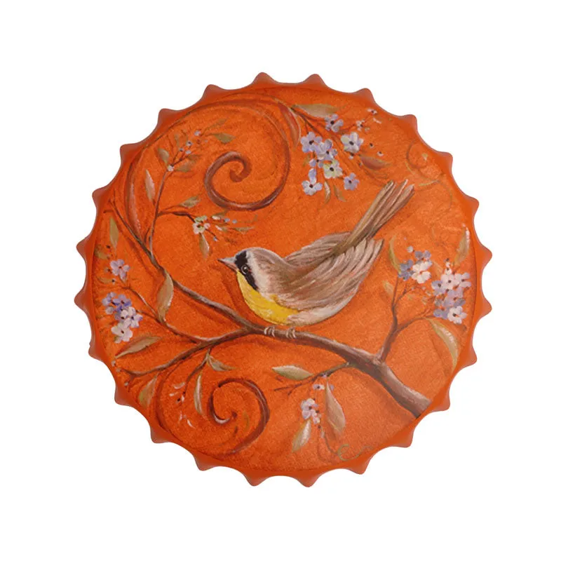 Orange Bird Bottle Cap Metal Wall Accent media 4
