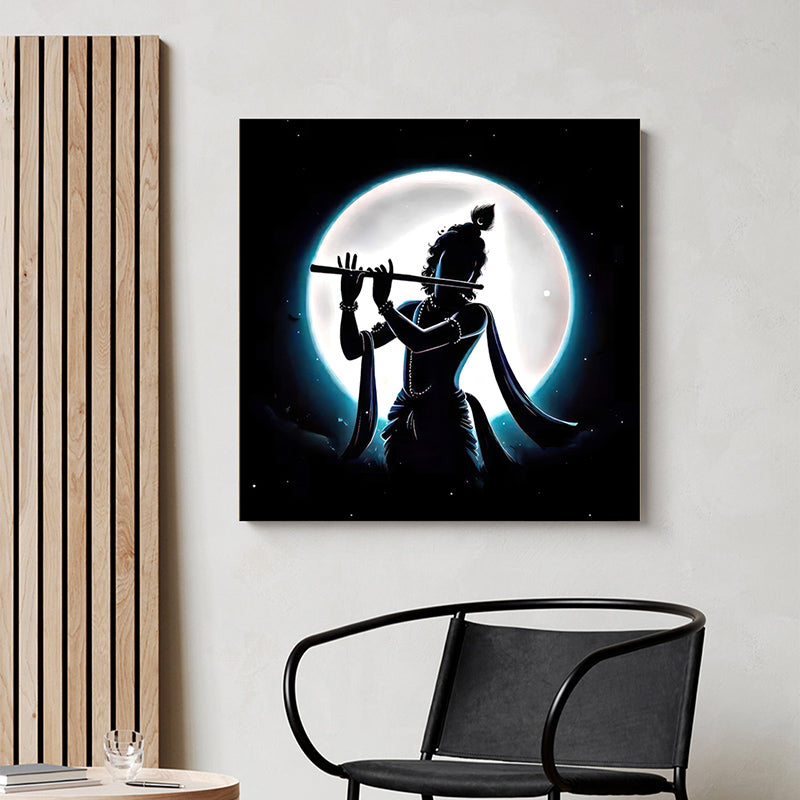Krishna Silhouette In Moon Wall Painting