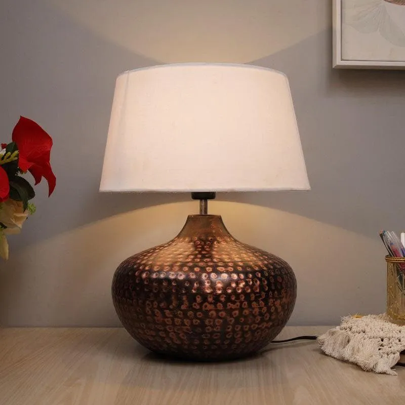 Arohana Fabric Table Lamp - White,Bronze media 1