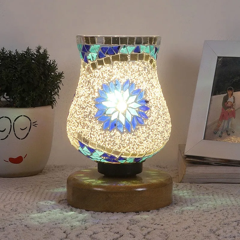 Lumiris Mosaic Glass Table Lamp With Wooden Base - Multicolor media 3