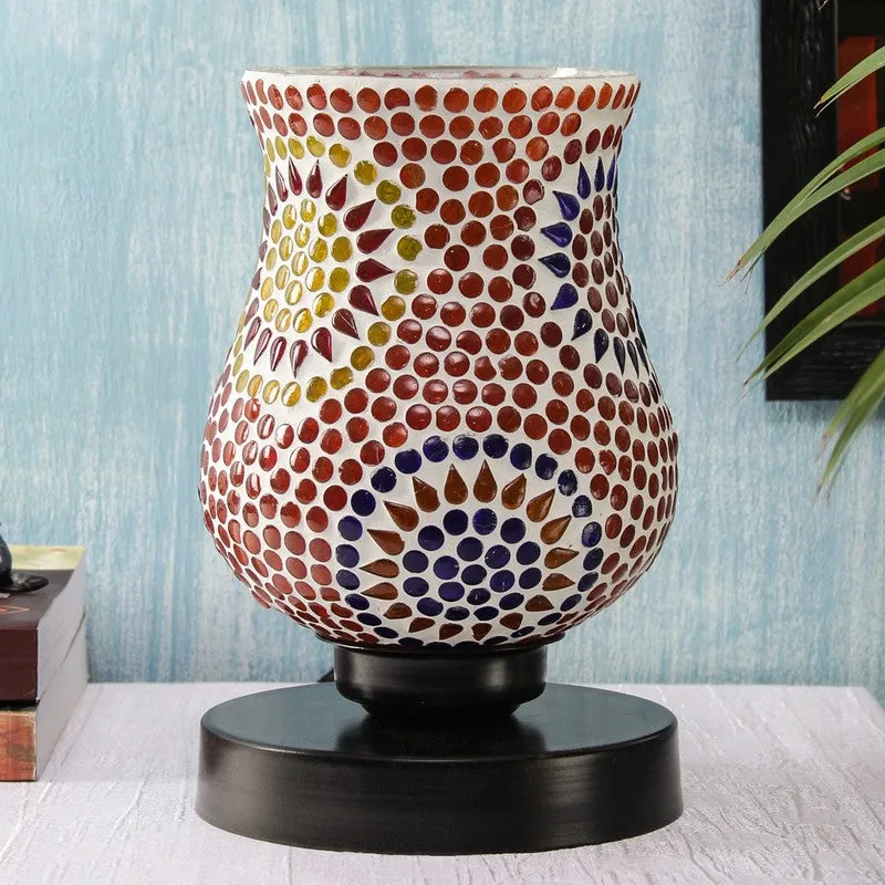 Emberune Mosaic Glass Table Lamp With Wooden Base - Multicolor media 3