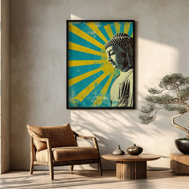 Buddha Celestial Petal IV Mandala Archival Paper Wall Painting With Black Frame media 1