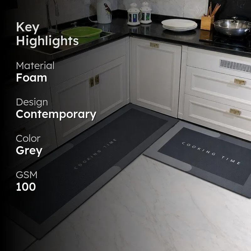 Contemporary Grey Anti (Skid Foam Kitchen Floor Mats) - Set Of Two media 2