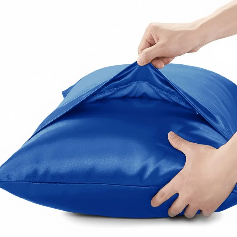 SilkenAura Satin Pillow Cover with a Scrunchy (Blue) - Set Of Two media 4