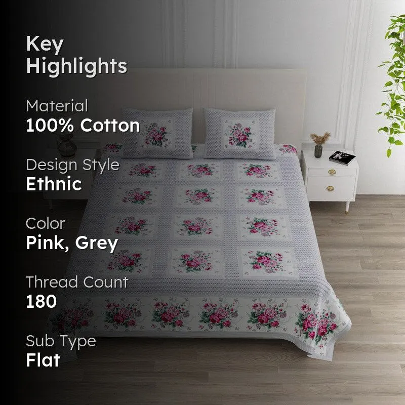 Neve Floral Cotton Bedsheet (Pink) - 180 TC media 2