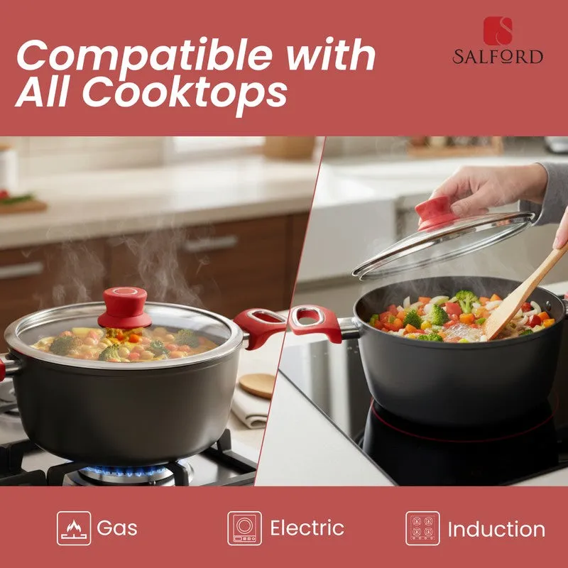 Salford Forged Non Stick Casserole with Glass Lid (Black) - 4400 mL media 5