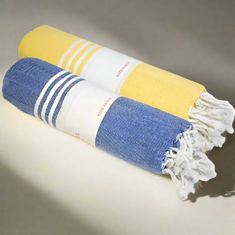 Rodgo Bath Towel (Blue & Yellow) - Set Of Two media 1