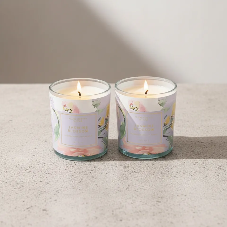 Jasmine Blossom Scented Candle Glass Jar - Set Of Two media 1
