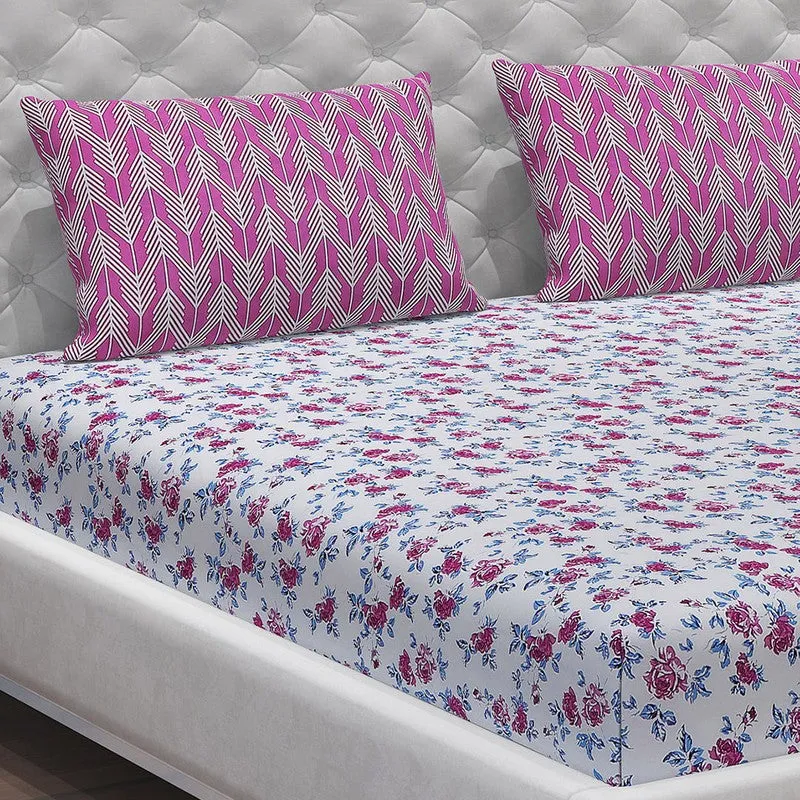Monte Carlo Fleurish Cotton Bedsheet (White,Pink) - 104 TC media 5