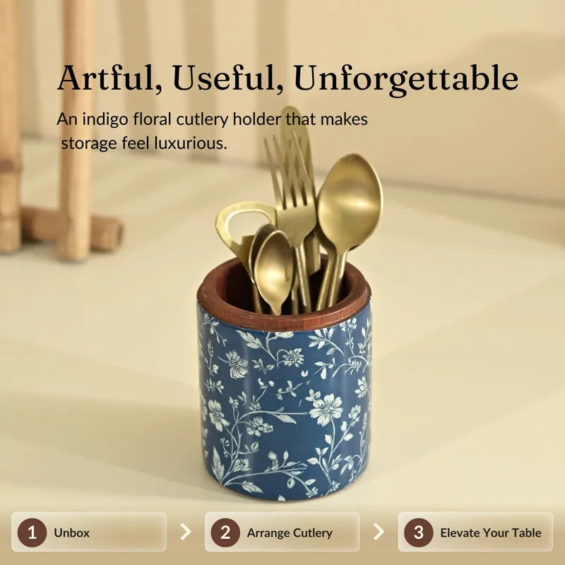 Indigo Vines Wood Cutlery Stand media 9