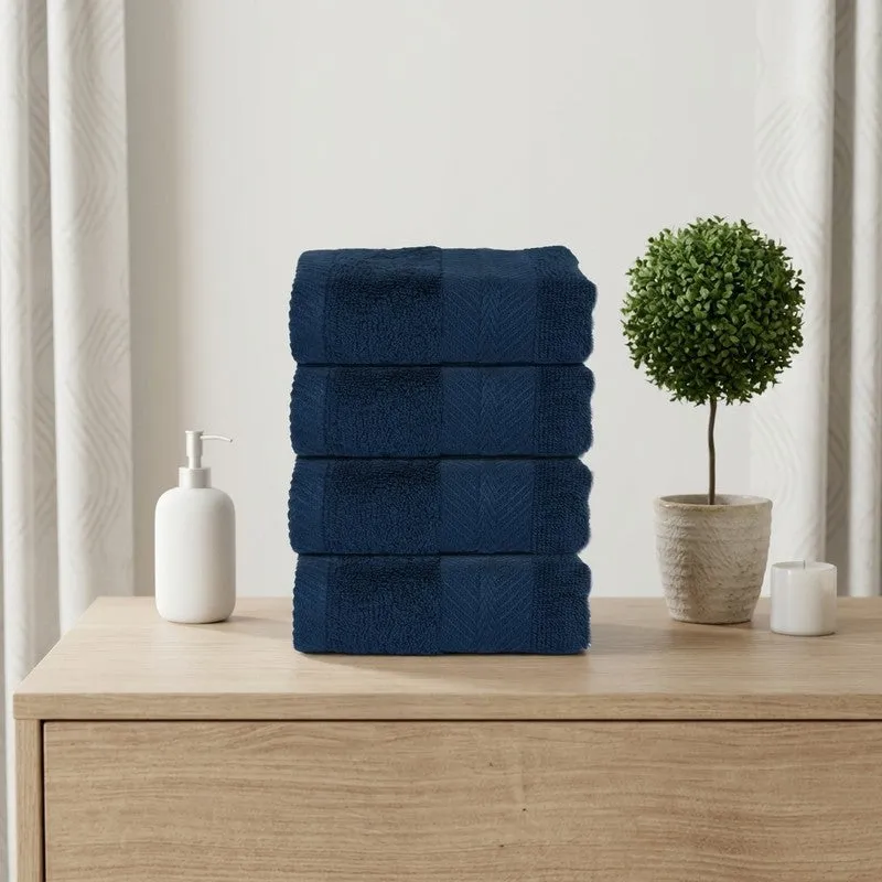PlushAura Cotton Face Towel (Dark Blue) - Set Of Four media 1