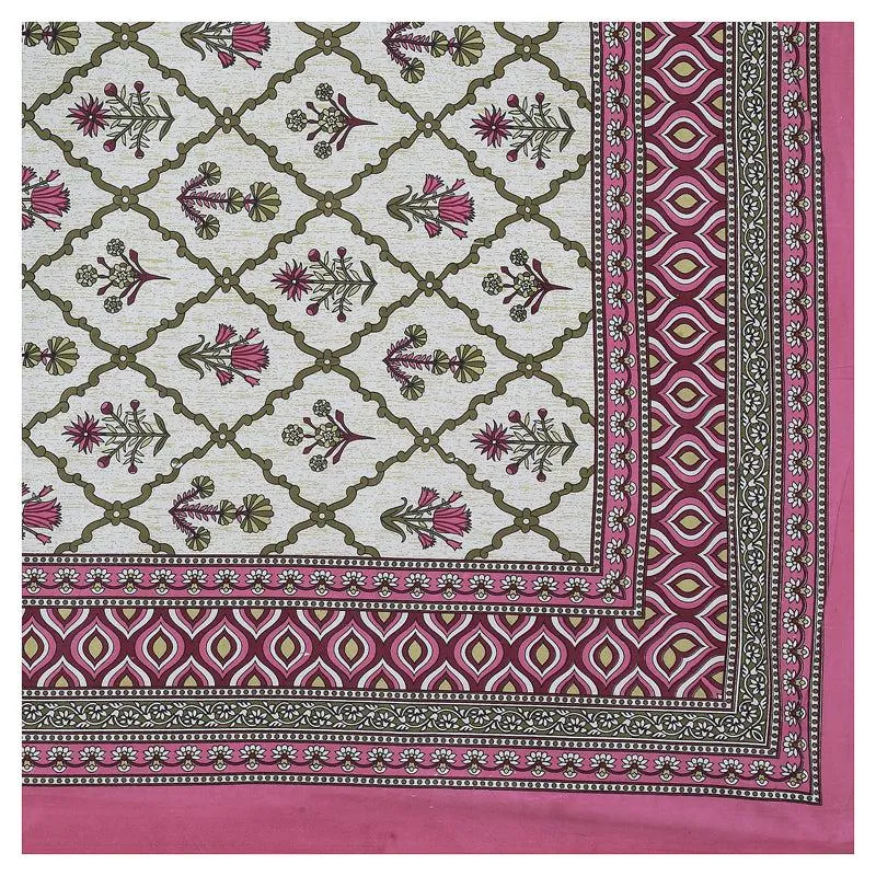 Adhira Ethnic Cotton Bedsheet (Pink,White) - 180 TC media 6