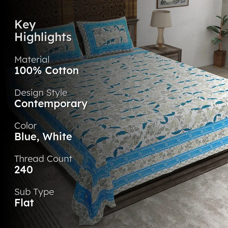 Designa Cotton Bedsheet (Blue,White) - 240 TC media 2