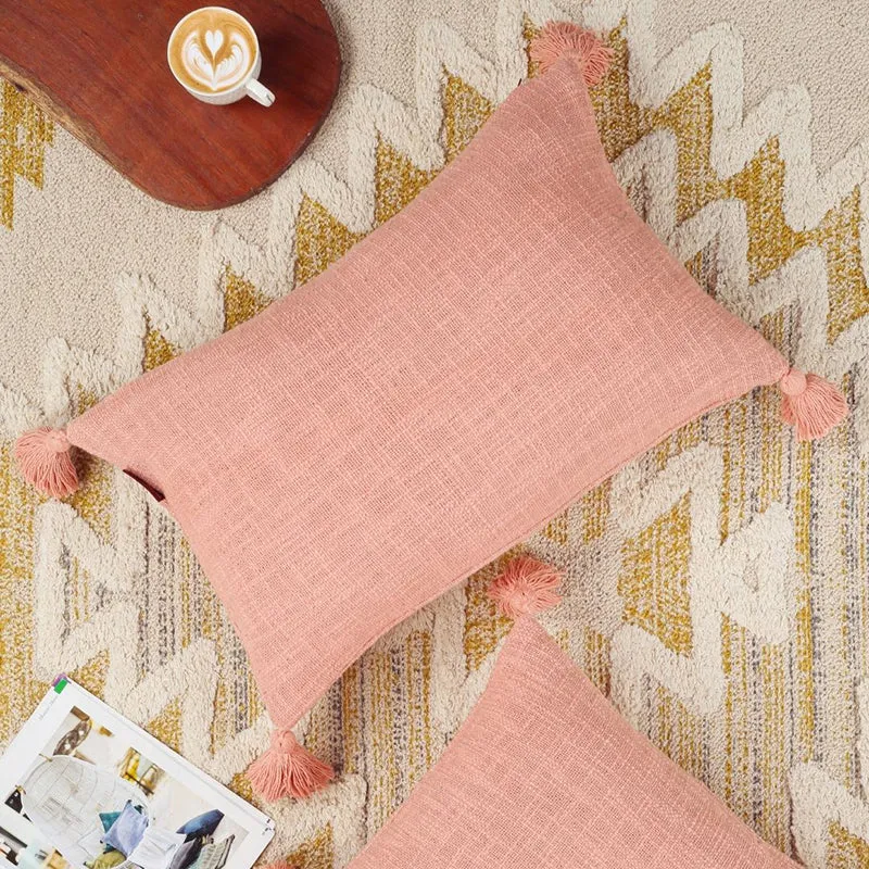 Claira Rectangle Solid Cushion Cover (Peach) - Set Of Two media 5