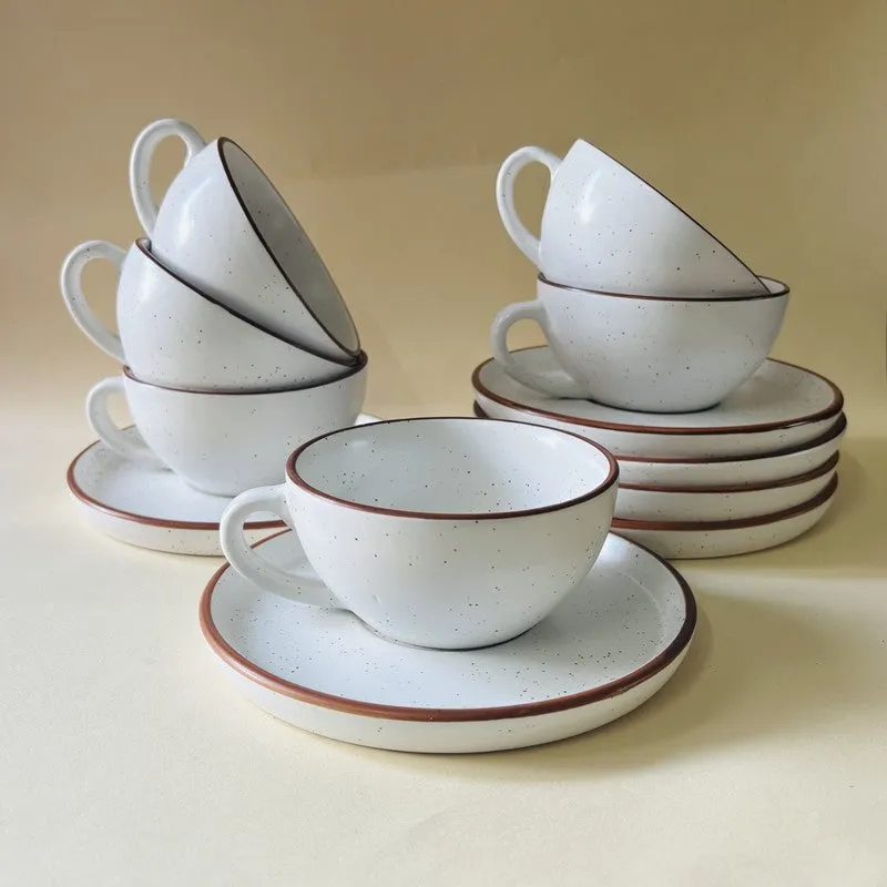 Ceramic Cup & Saucer (White/240 mL Each) - Set of Six media 7