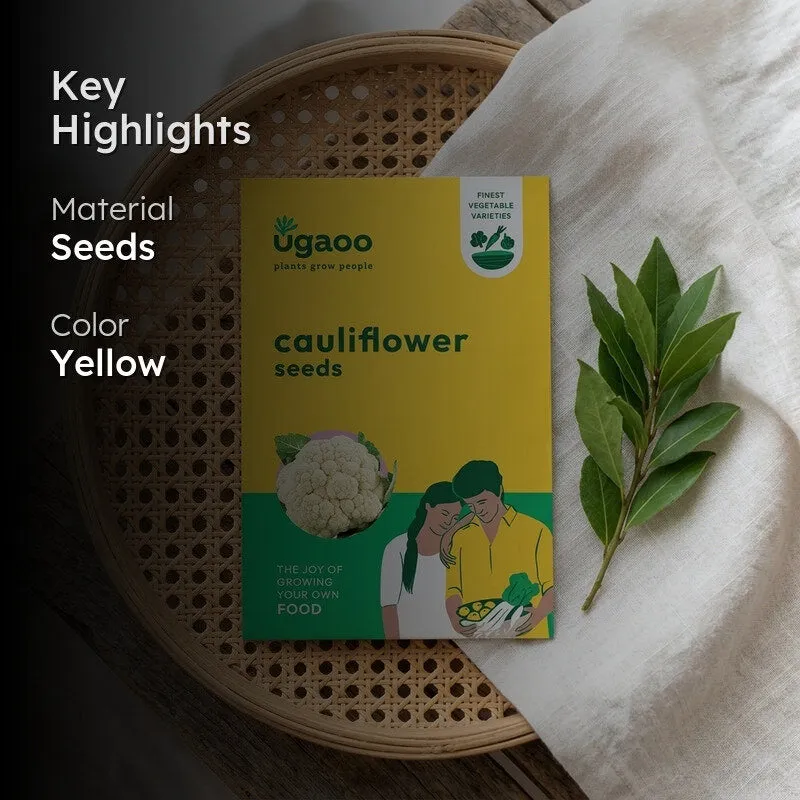 Seed packet on woven tray with dark overlay and key highlights text