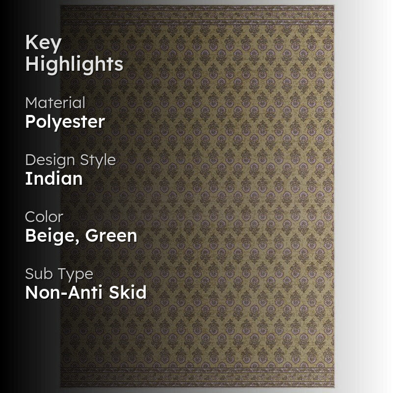 Aldor Ethnic Polyester Anti-Skid Carpet - Green & Beige media 2