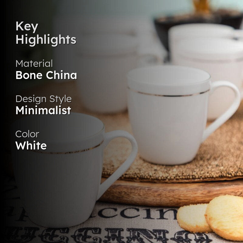 Sonaki Goldline Bone China Tea Cup (200 mL Each) -  Set of Six media 2