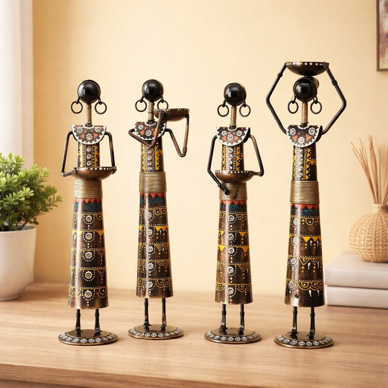 Tribal Lady Iron Showpieces - Set Of Four