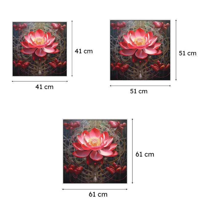 Glowing Lotus Canvas Wall Painting With Frame - White media 7