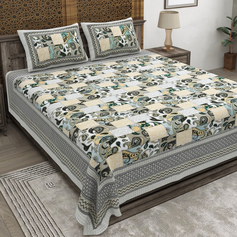 Weaveen Cotton Bedsheet (Green,Yellow) - 240 TC
