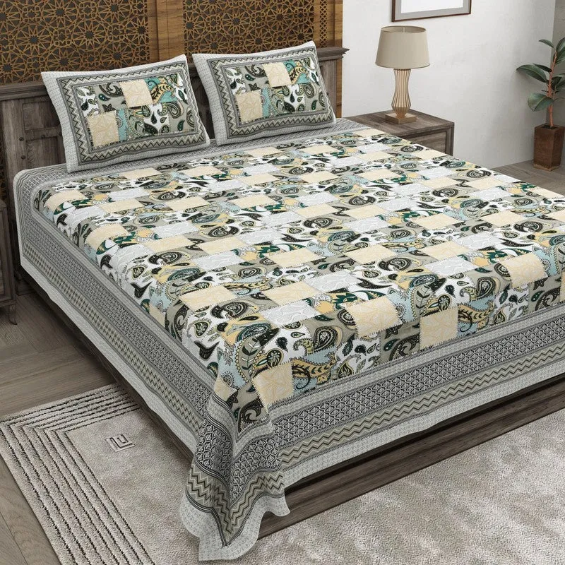 Weaveen Cotton Bedsheet (Green,Yellow) - 240 TC media 1