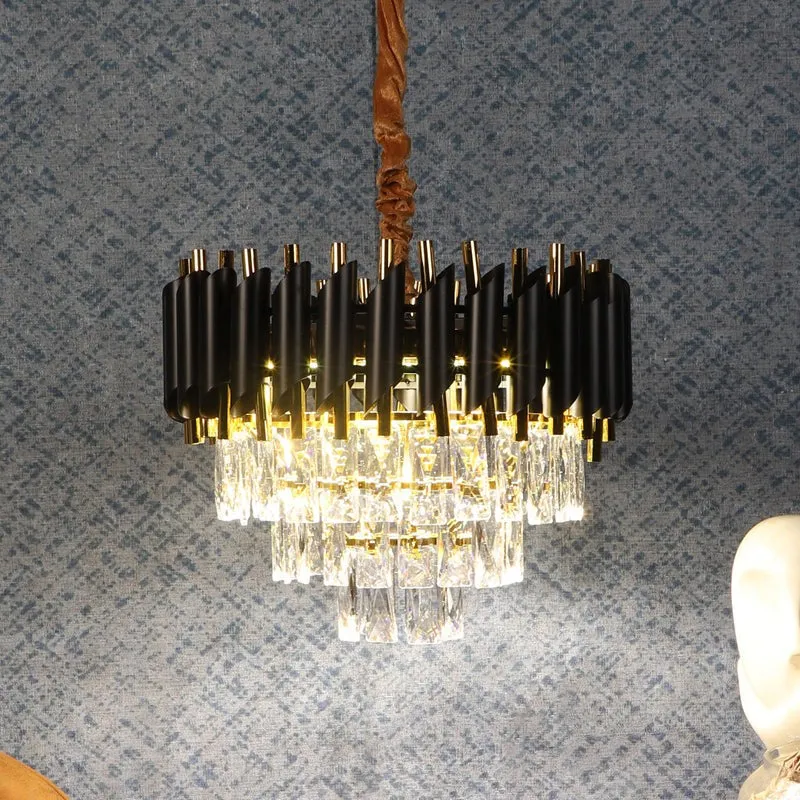 Glam Crystal Cascade Chandelier - Black & Gold media 6