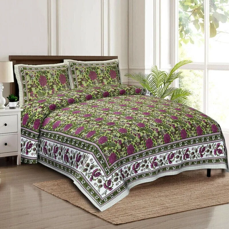 Florael Cotton Bedsheet (Green,Maroon) - 240 TC media 3