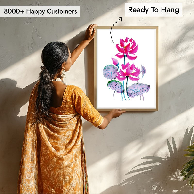 Lotus Duo Archival Paper Wall Art  - Natural Brown Frame media 8