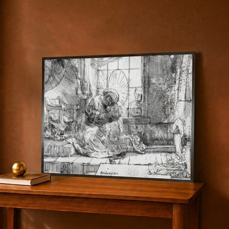 The Holy Family with a Cat 1644 Canvas Wall Painting - 18 x 12 Inches