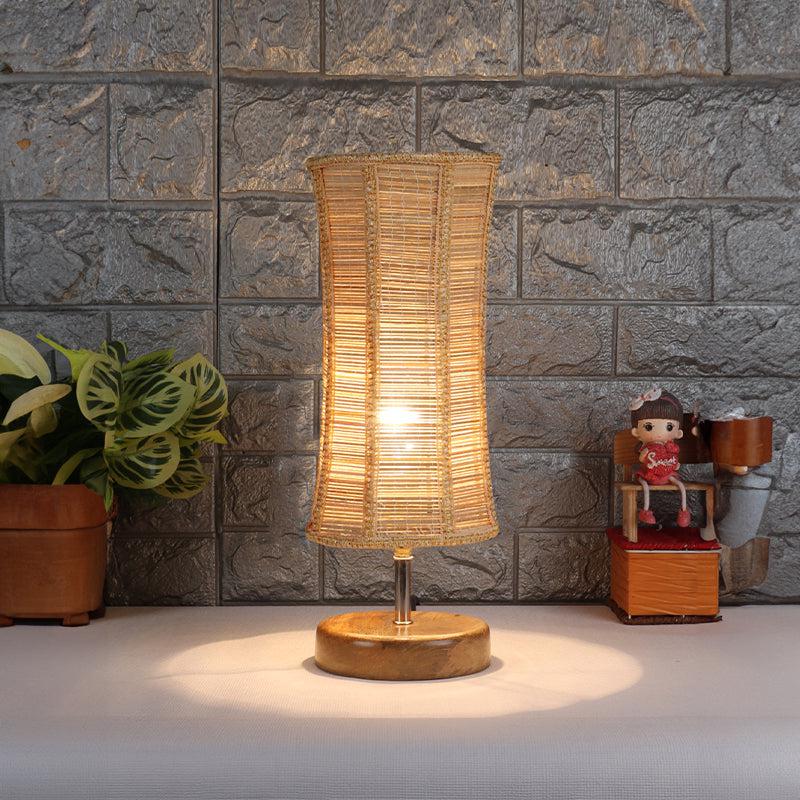 Hisha Nova Wooden Table Lamp With Bamboo Shade - Beige,Brown