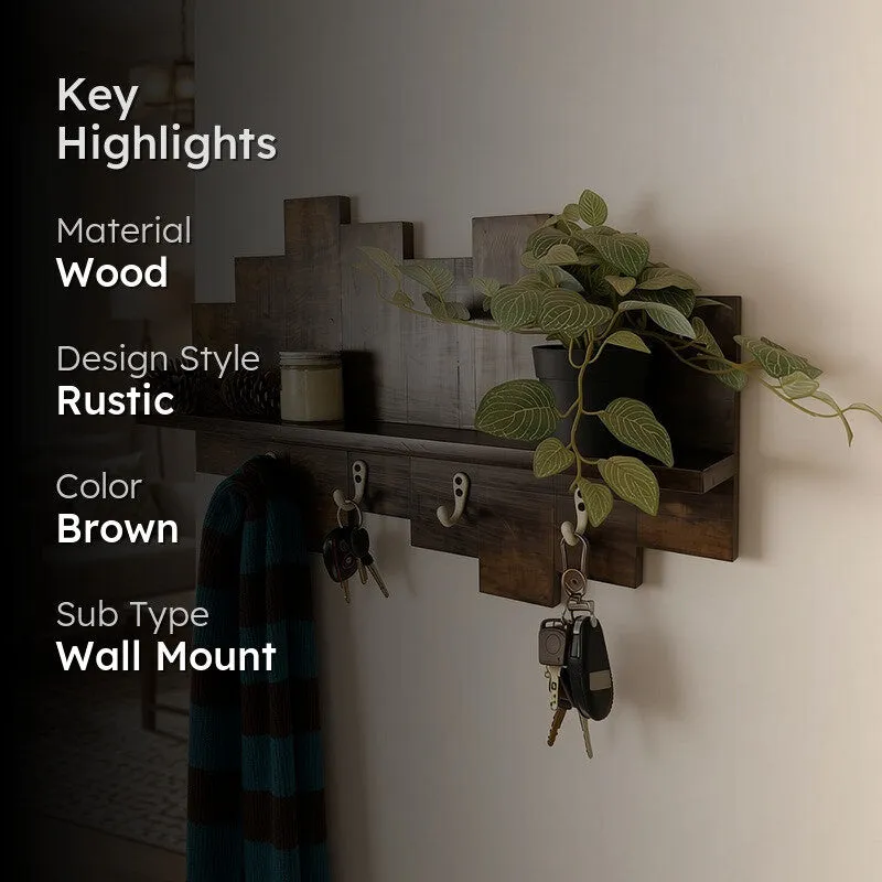 Regenta Wooden Wall Shelf Organiser with Key Holders media 2