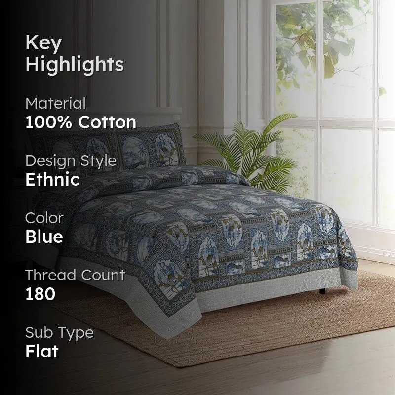 Niran Royal Courtyard Cotton Bedsheet (Blue) - 180 TC media 2