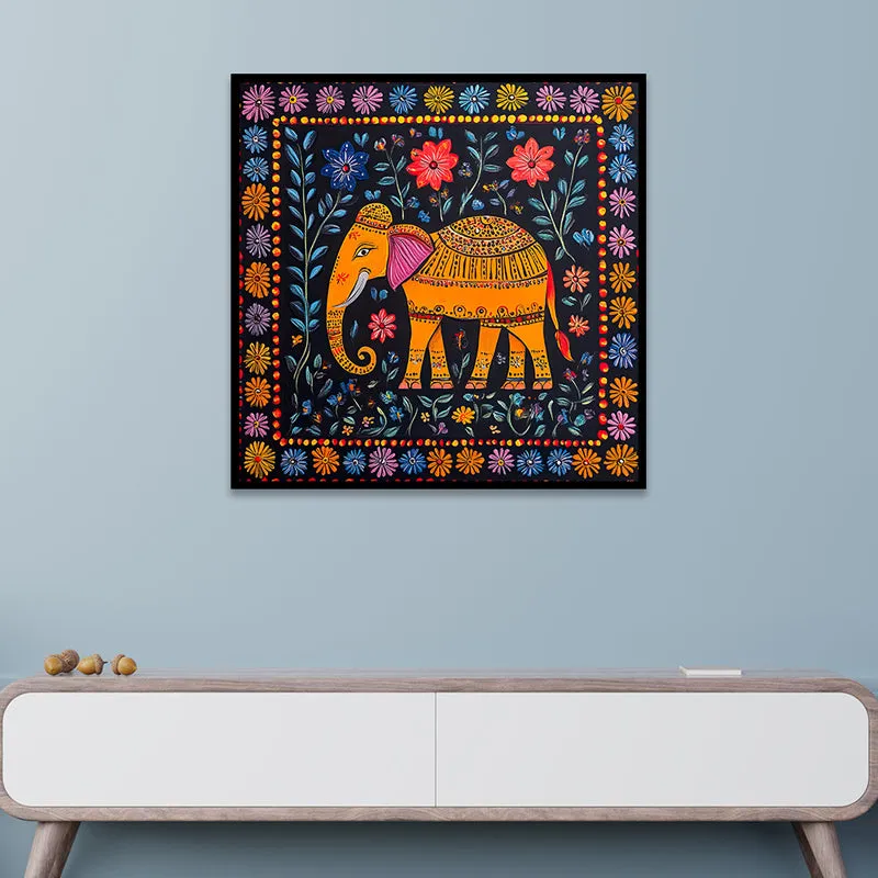 Tribal Haathi Canvas Wall Art With Frame media 1