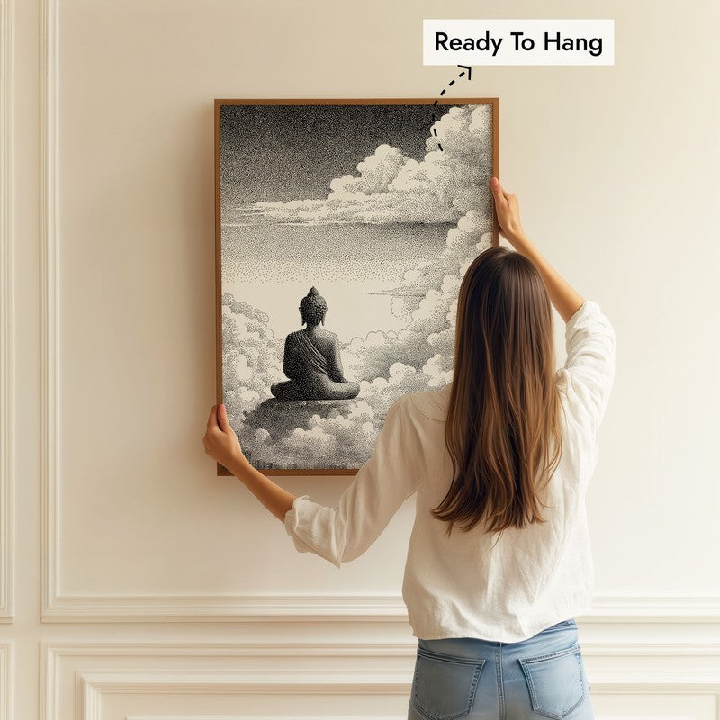 Buddha In Clouded Serenity III Wall Painting With Brown Frame media 5