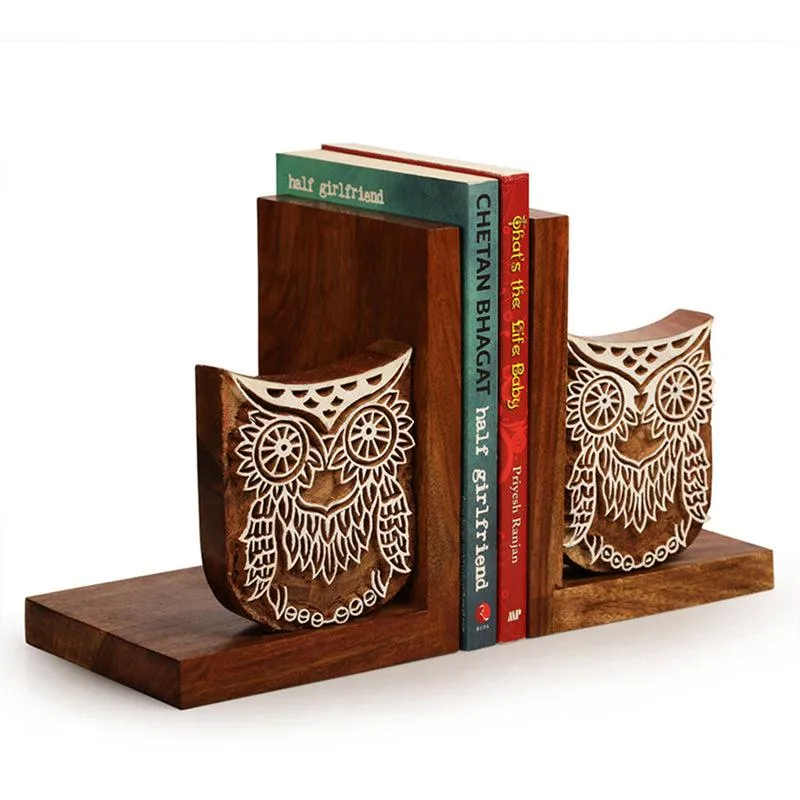 Hoot And Hold Handcarved Sheesham Wood Book End - Set Of Two media 5