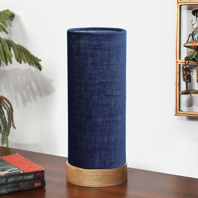 Nyra Tower Wooden Table Lamp With Jute Shade - Blue,Brown media 3