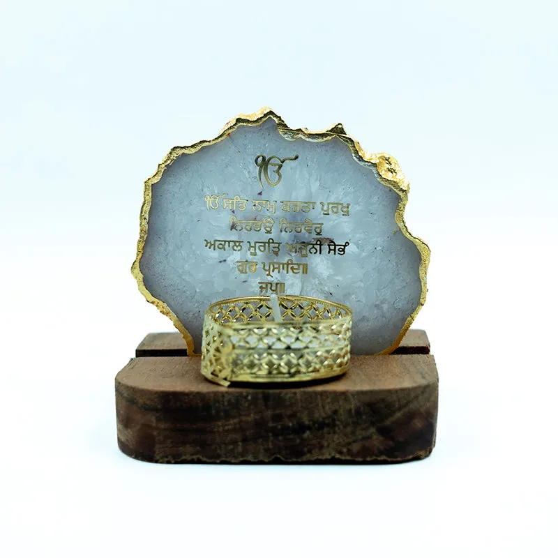 Agate Onkar Mantra Tea Light Holder - White media 6
