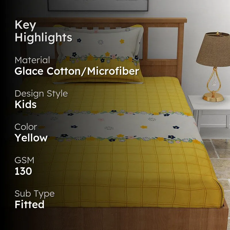 Ping Pong Abstract Fitted Microfiber Bedsheet (Yellow) - 130 GSM media 2
