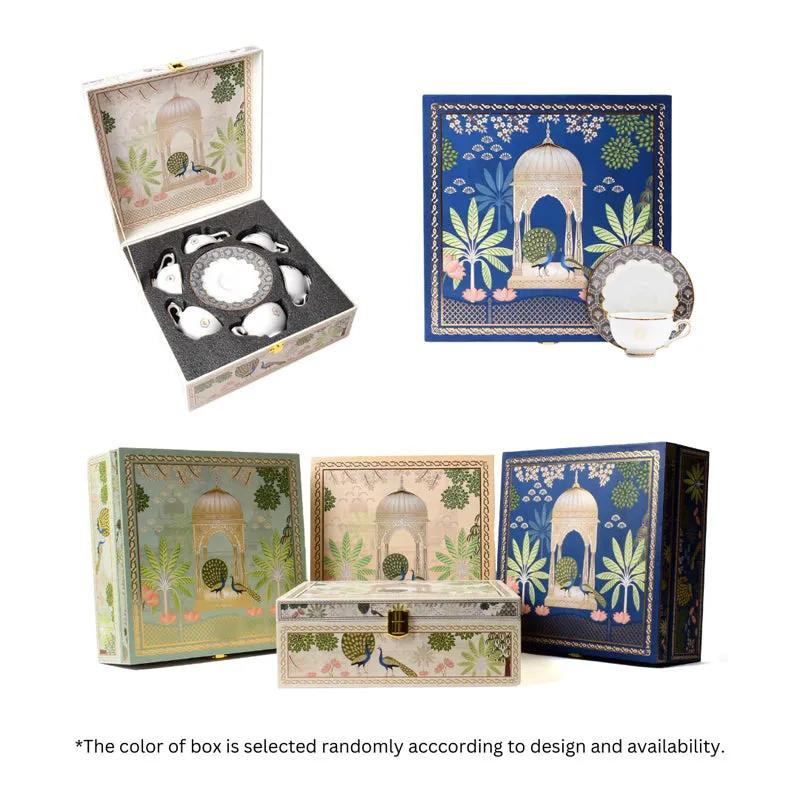 Gilded Legacy 24k Gold Brushed Porcelain Tea Cup & Saucer (Grey/ 280 mL) - Set of Six media 9