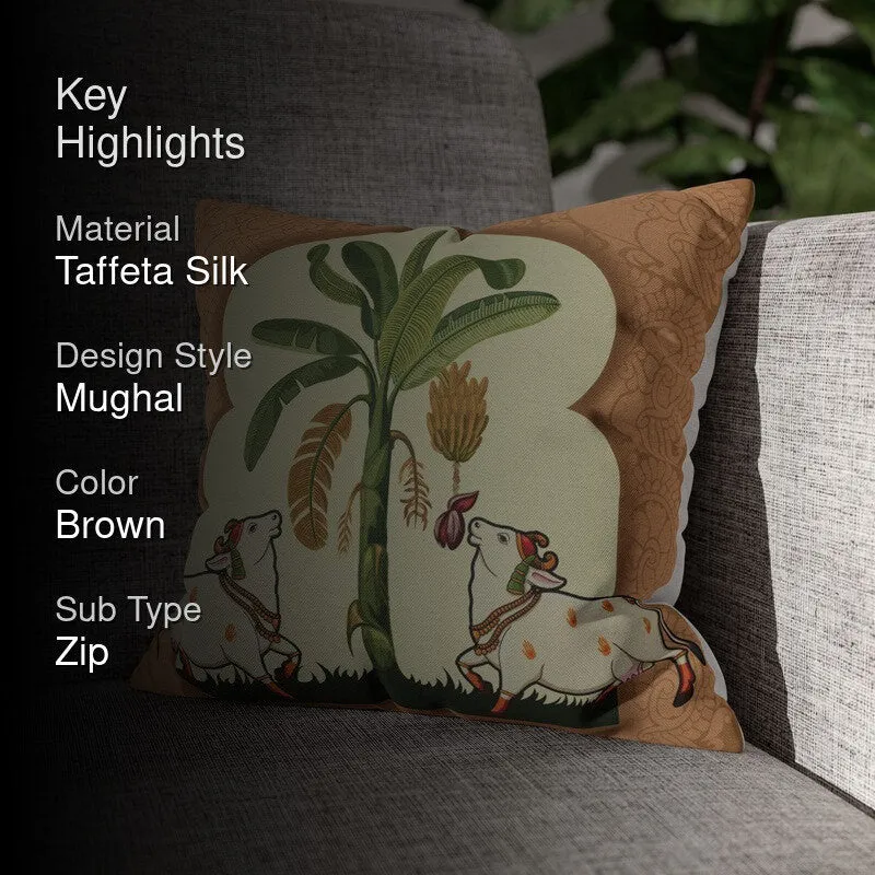 Vrindavan Cow with Banana Arches Cushion Cover media 2