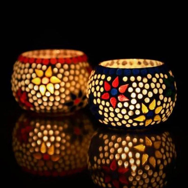 Jana Mosaic Glass Tealight Candle Holder - Set Of Two media 3