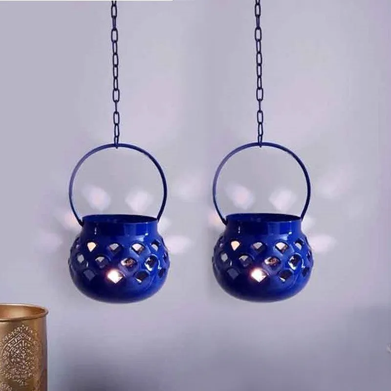Marakki Matki Tealight Candle Holder (Blue) - Set Of Two media 1