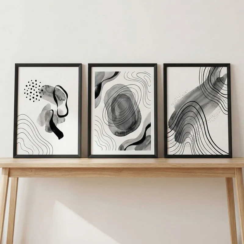 Ink Swirl Wall Painting With Frame - Set Of Three media 3