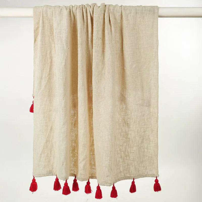 Tassura Tasselled Cotton Throw - Red media 9