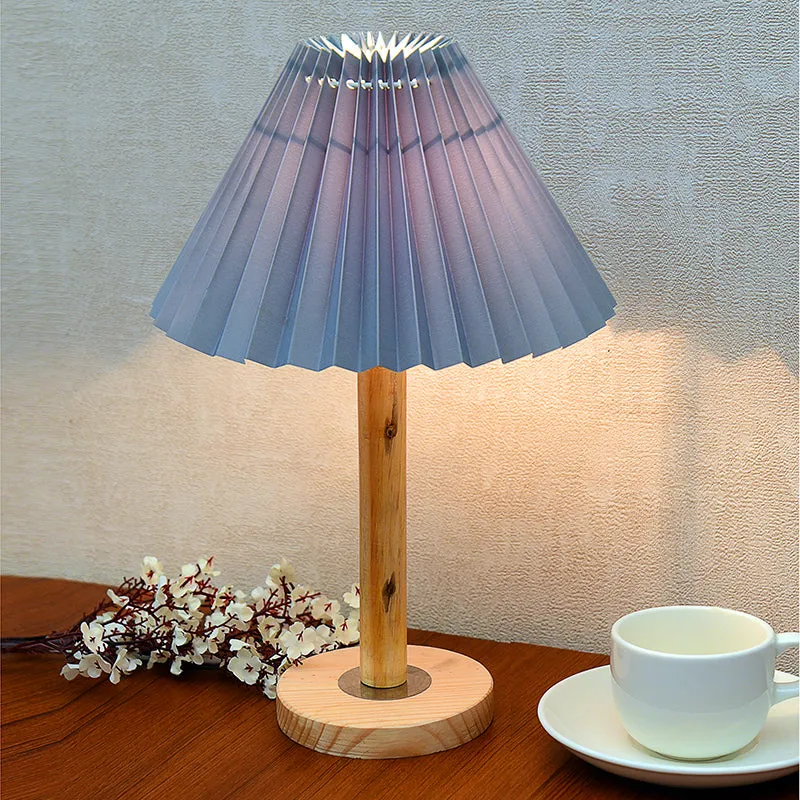 French Pleat Wooden Table Lamp - Grey,Brown media 3