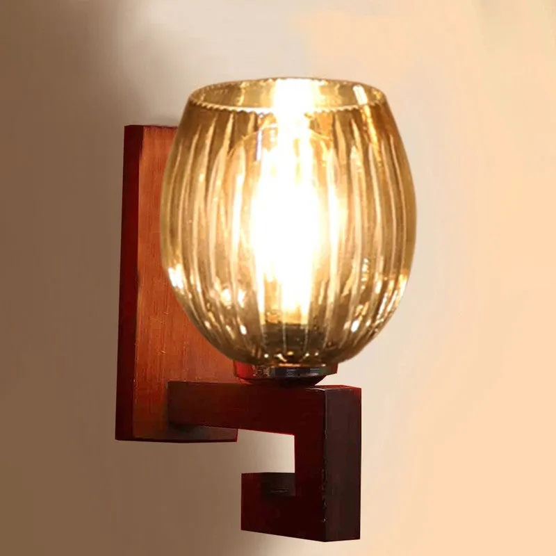 Vintage Glow Walnut Glass Wall Lamp media 5