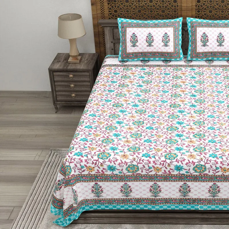 Gridon Cotton Bedsheet (Blue,Pink) - 240 TC media 3