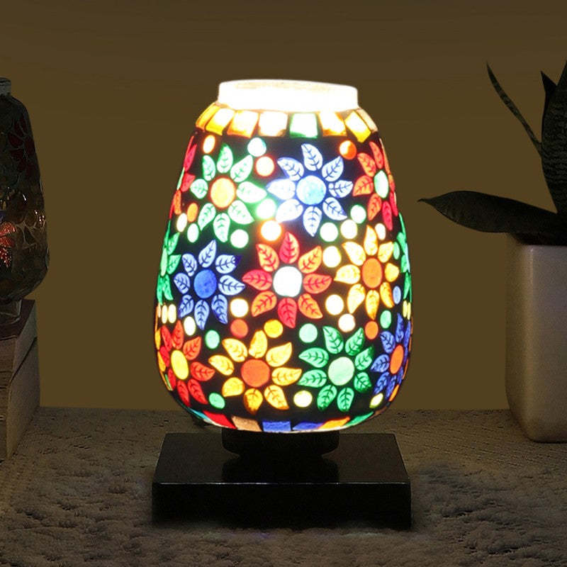 Stelloria Glass Table Lamp With Wooden Base - Multicolor