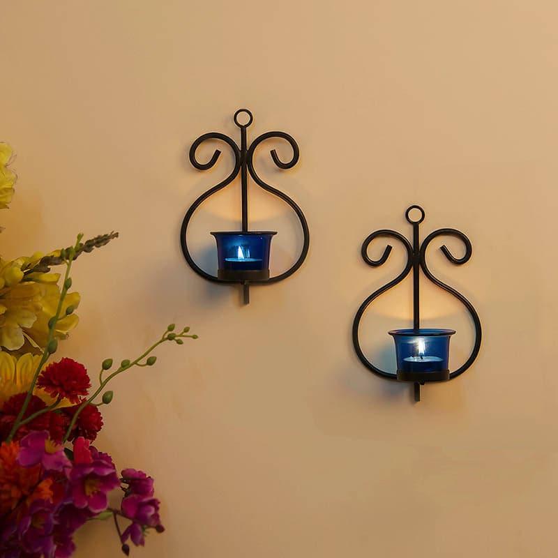 Seina Black Frame Sconce Candle Holder (Blue) - Set Of Two media 3